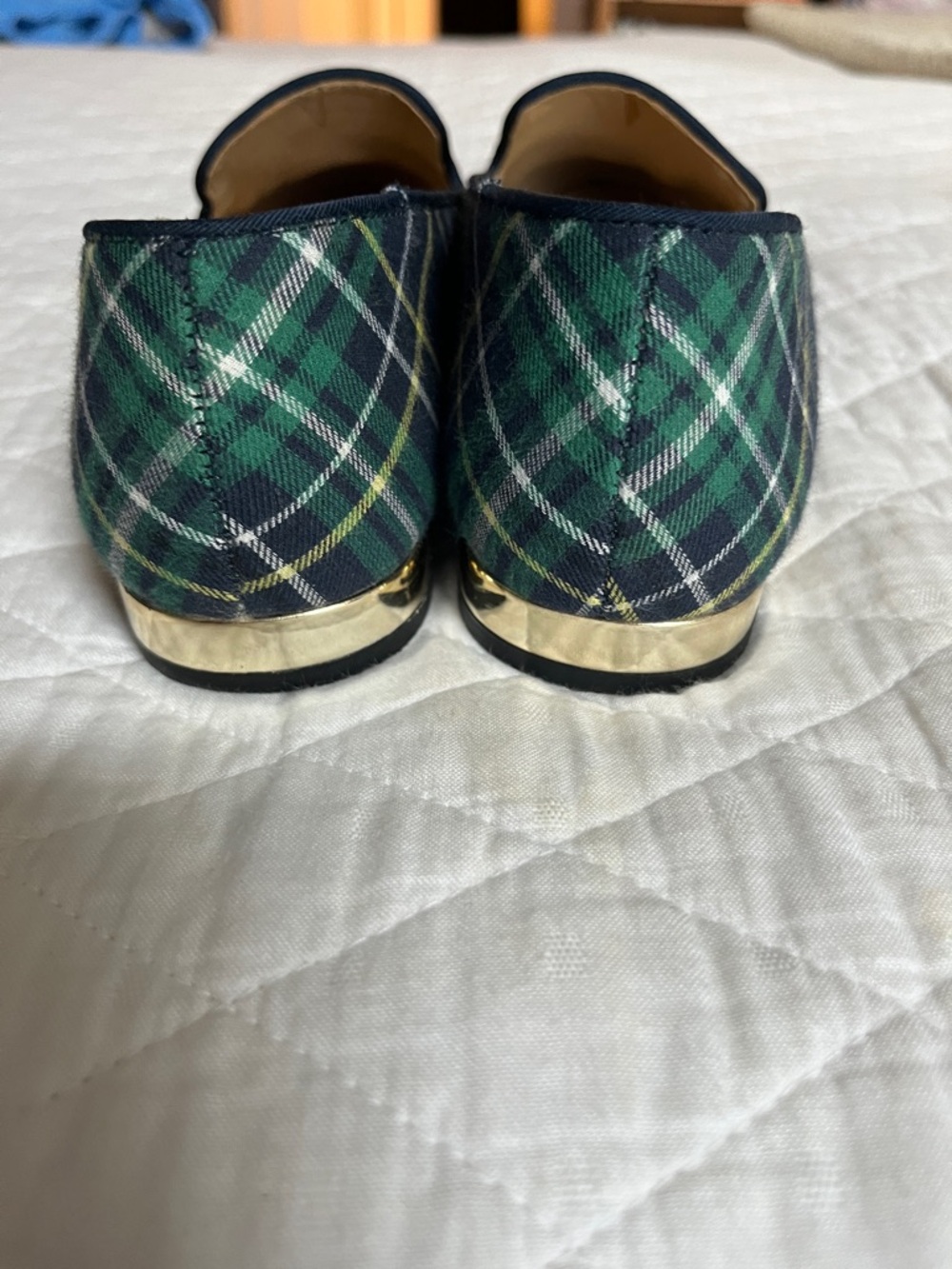 Talbots Navy and Green Plaid Slip-On Loafers Size 8.5 - Picture 3 of 4